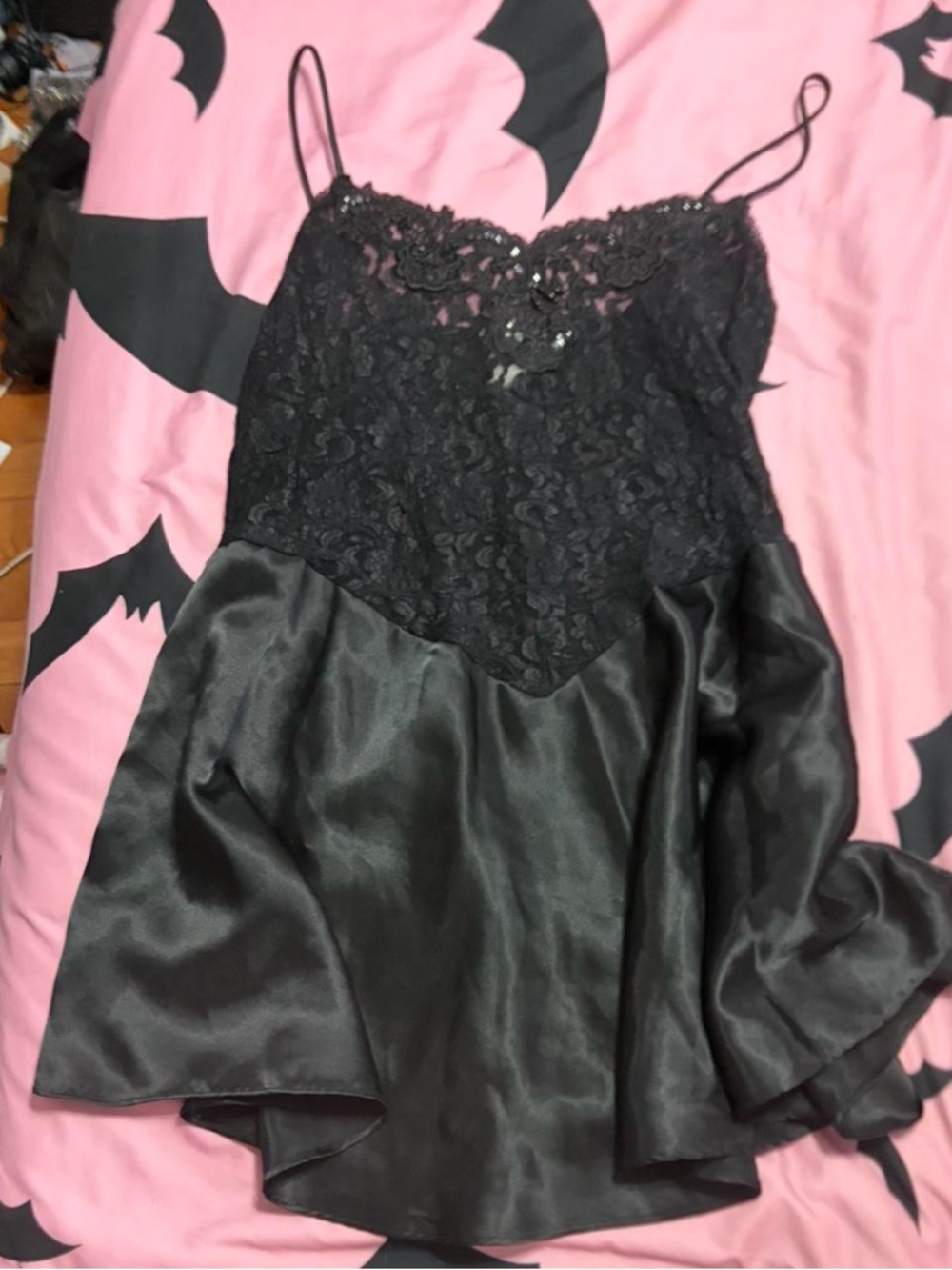 Black Lace & Satin Slip Dress